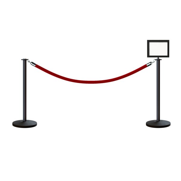 Montour Line Stanchion Post and Rope Kit Black, 2FlatTop 1RedRope 8.5x11H Sign C-Kit-1-BK-FL-1-Tapped-1-8511-H-1-ER-RD-PS